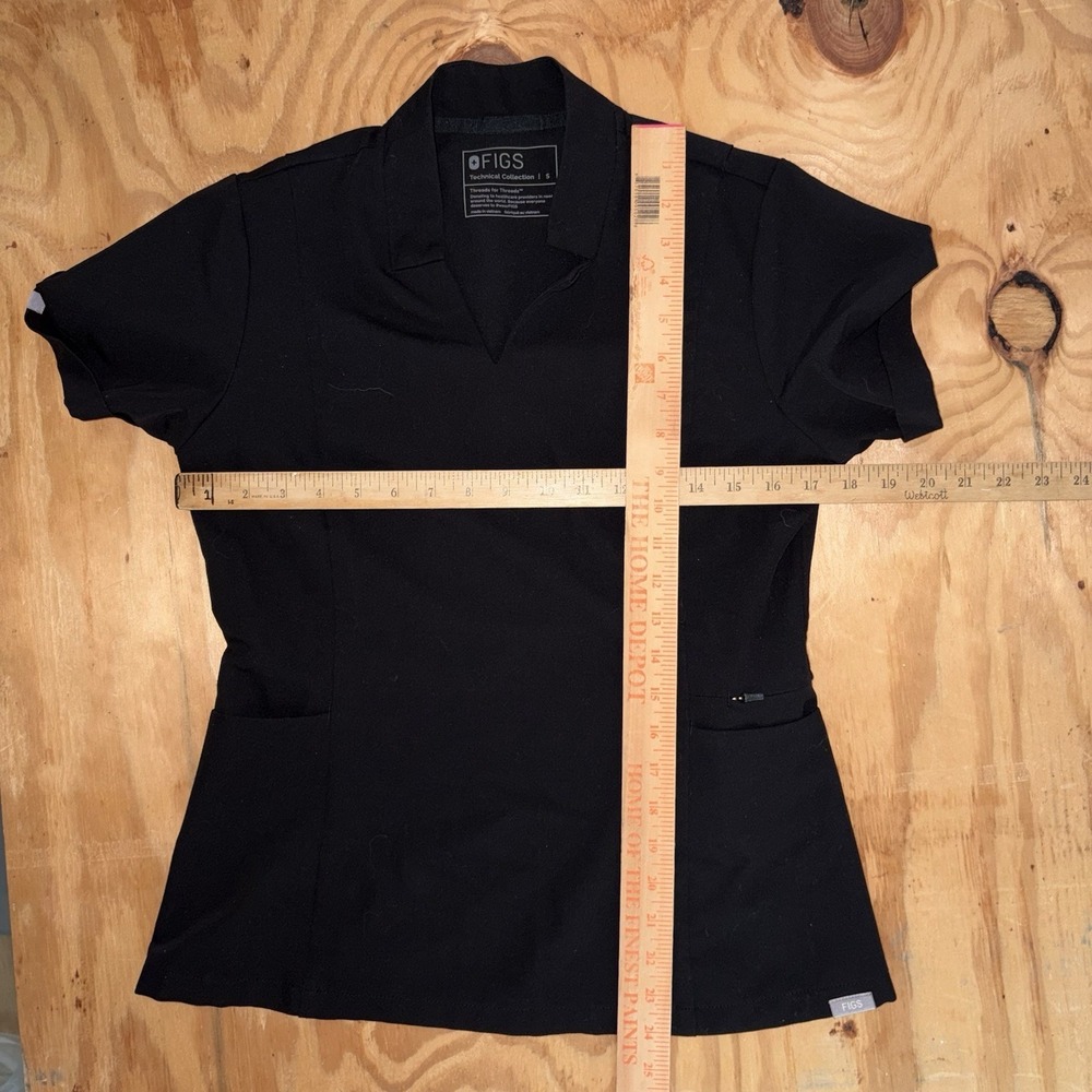 FIGS Black Inala Slim Scrub Top Mandarin Collar 3 Pocket Women's Small Onyx - Picture 3 of 8